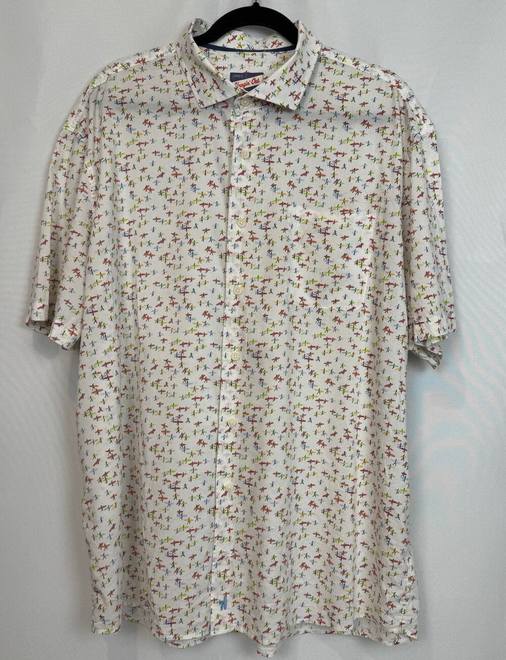 Johnnie-O Hangin Out 2XL Surfer Print Short Sleeve Button Up White